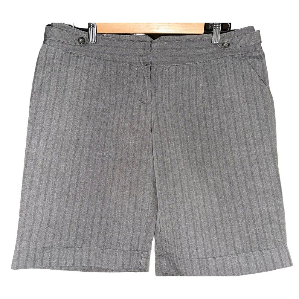 Xhilaration Pleated Cuffed Bermuda Shorts Striped Pockets Gray Junior 13